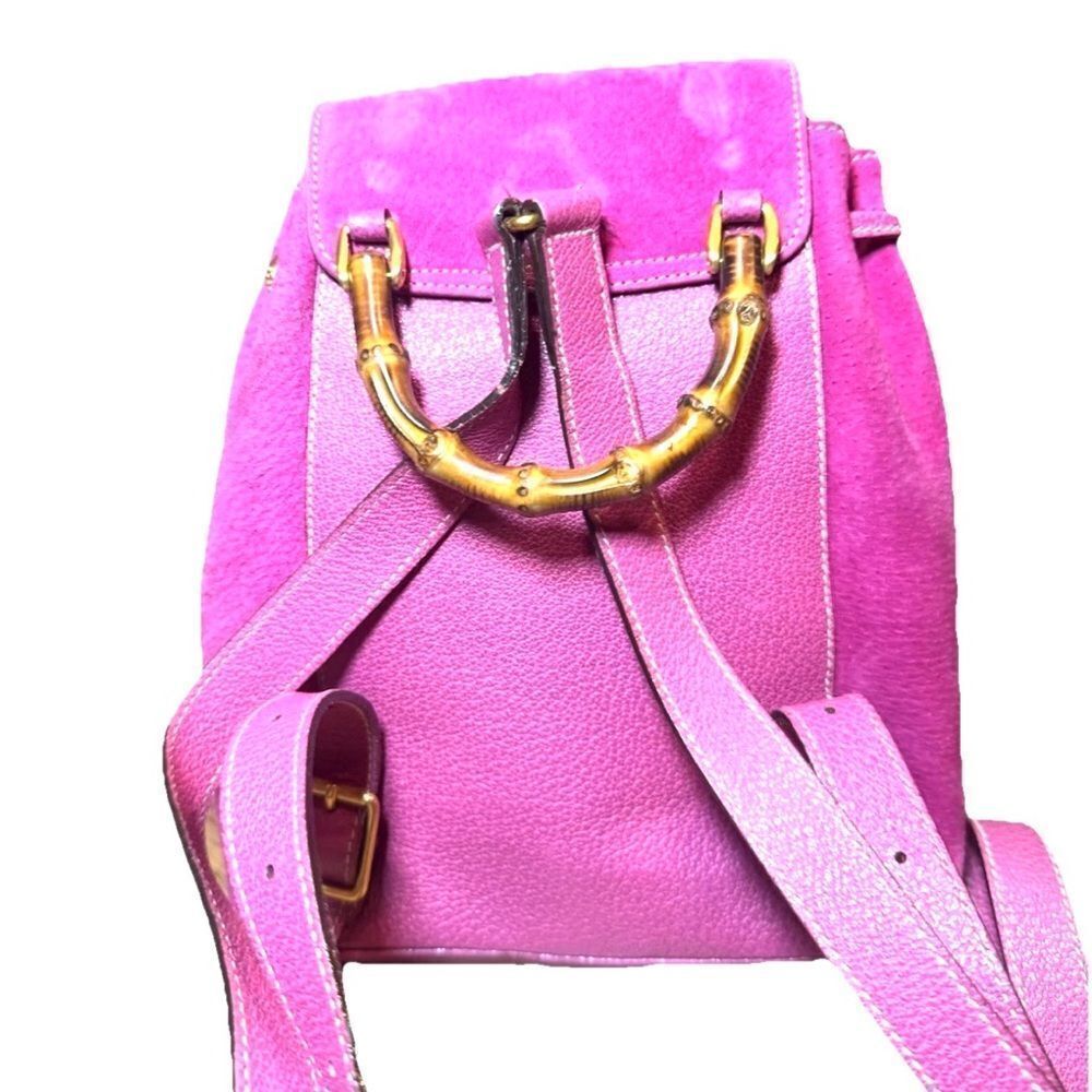 GUCCI Vintage Fuchsia Pink Suede Leather Mini Bamboo Backpack Napsack Auth - Picture 5 of 16